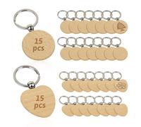 ZSSZD 30PCS Wooden Keyrings Blank, Round Wood Key Ring, Heart DIY Personalized Crafts Writeable Wooden Key Fob for Painting, Decoration, Gifts, Pyrography & Engraving