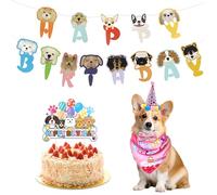 ZSSZD 5 Pcs Dog Birthday Hat, Scarf Bow Tie, Happy Birthday Banner Flag Decoration Set, Cute Puppy Birth Anniversary Supplies Cat Bandana Clothes for Pet Birthdayparty Decorations