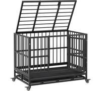 Zstar Double Door Dog Crate, Foldable Dog Cage for Indoor Use with 360° Wheels and Removable Tray, Easy to Clean Assemble, Dog Cage for Small, Medium, Large Dogs, M