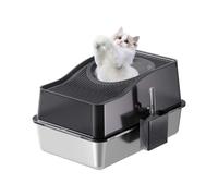 Zstar Stainless Steel Cat Litter Tray Extra Large High Sides Closed Odour-Resistant Large Cat Litter Tray Top Entry Leak Protection Removable for Cats 60 x 40 x 39.5 cm Black