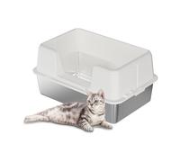 Zstar Stainless Steel Cat Litter Tray with High Side Walls Removable Easy to Clean with Lid 60 x 40 x 36.5 cm White