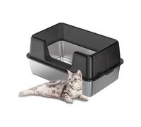 Zstar Stainless Steel Cat Litter Tray with High Side Walls Removable Easy to Clean with Lid 60 x 40 x 36.5 cm Black