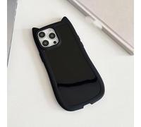 ZSUFCBF Cute 3D Cats Ear Solid Color Phone Case For iPhone 16 15 14 13 11 12 Pro Max Plus Girl Silicone Shockproof Soft Cover,Black,for iphone 11 pro max