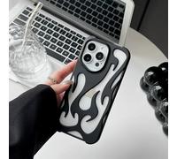 ZSUFCBF Flame Pattern Phone Case For iPhone 16 15 13 12 11 14 Pro Max 15 Plus Fashion Cool Hollow Slim Shockproof Protective Soft Cover,MATTE BK,For iPhone 14 Pro