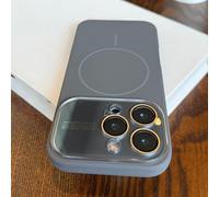 ZSUFCBF Luxury Liquid Silicone Rubber Magnetic Case For iPhone 16 15 14 13 Pro Max 14 15 16 Pro Shockproof Armor Large Window Candy Phone Cover,Deep Gray,For iPhone 14