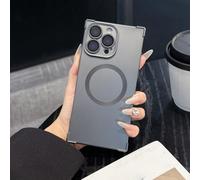 ZSUFCBF Right Angle Square Straight Edge Wireless Charging Magnetic For Case For iPhone 16 15 14 13 Pro Max Silicone Cover,gray,For iPhone 15 Plus