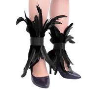 ZSUIQIN 1 Pair Feathered Trimmed Ankle Cuffs, Gothic Feathered Ankle Jewelry Accessories, Punk Rock Ankle with Fuzzy, for Gothic Parties Themed, Halloween Decoration(Black)
