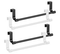 ZSUIQIN 4 Pcs Over Door Towel Rail, for Door, Kitchens and Bathrooms | Carbon steel and ABS, 23×4×6cm,waterproof & rustproof,no drilling needed,for hanging tea towels & gloves (2 Black+2 White)