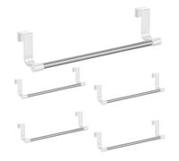 ZSUIQIN 5 Pcs Over Door Towel Rail, Towel Rail, Carbon Steel Tea Towels Holder, Small Towels Rack Holder for Kitchen, No Drilling, for Door, Kitchens and Bathrooms Hanging Towel (Silver + White)