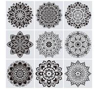 ZSUIQIN Pack of 9 12 * 12" Mandala Stencil, Reusable Dot Stencils Template, Inkjet Hollow Painting Drawing Stencils, for Painting on Wood, Stone, Fabrics, Metal, Furniture and Walls