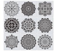 ZSUIQIN Pack of 9 12 * 12" Mandala Stencils, Reusable Dot Stencil Template, Inkjet Hollow Painting Drawing Stencils, for Painting on Wood, Stone, Fabrics, Metal, Furniture and Walls
