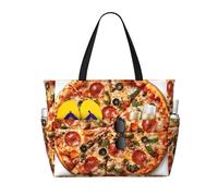 ZSUUGJ A Full Pizza Extra Large Beach Tote Bag With Zipped Pockets - Sandproof Waterproof Holiday Bag For Pool, Picnic, Gym & Travel