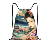 ZSUUGJ Anime Girl Japanese Geisha Pattern Drawstring Backpack Lightweight Gym Sackpack For Travel, Fitness, Yoga, Beach