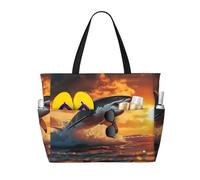 ZSUUGJ At Dusk Shark Extra Large Beach Tote Bag With Zipped Pockets - Sandproof Waterproof Holiday Bag For Pool, Picnic, Gym & Travel