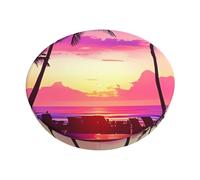ZSUUGJ Beach Sunset Palm Trees Purple Sky Patterned Round Bar Stool Covers, Washable Elastic Slip-On Chair Seat Protector For - Inch Stools, Non-Slip Cushion Cover For Home, Bar & Restaurant