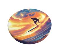 ZSUUGJ Beach Surf Ocean Waves Blue Patterned Round Bar Stool Covers, Washable Elastic Slip-On Chair Seat Protector For - Inch Stools, Non-Slip Cushion Cover For Home, Bar & Restaurant