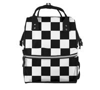 ZSUUGJ Black And White Checkerboard Printed Diaper Bag Backpack Baby Bag Multi Function Baby Changing Bags For Travel, Black, One Size, Black, One Size