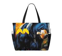 ZSUUGJ Black Bear In The Forest Extra Large Beach Tote Bag With Zipped Pockets - Sandproof Waterproof Holiday Bag For Pool, Picnic, Gym & Travel