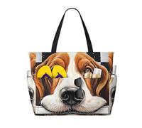 ZSUUGJ Black Buffalo Plaid Dog Extra Large Beach Tote Bag With Zipped Pockets - Sandproof Waterproof Holiday Bag For Pool, Picnic, Gym & Travel