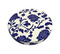 ZSUUGJ Blue And White Porcelain Patterned Round Bar Stool Covers, Washable Elastic Slip-On Chair Seat Protector For - Inch Stools, Non-Slip Cushion Cover For Home, Bar & Restaurant