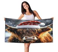 Zsuugj Christmas Highcow Pattern Beach Towel 27.5" X 55" Lightweight Beach Towel Quick Dry Blanket for Vacation Essentials Gift