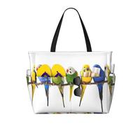 ZSUUGJ Colorful Australian Parakeets Extra Large Beach Tote Bag With Zipped Pockets - Sandproof Waterproof Holiday Bag For Pool, Picnic, Gym & Travel
