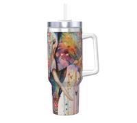 Zsuugj Colorful Elephant 40 Oz Tumbler With Handle And Straw Lid Car Cup Stainless Steel Water Bottles Insulated Coffee Cup Travel Mug Gifts For Men Women