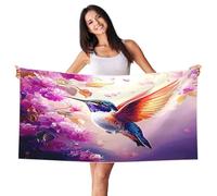 Zsuugj Colorful Hummingbird Pattern Beach Towel 27.5" X 55" Lightweight Beach Towel Quick Dry Blanket for Vacation Essentials Gift