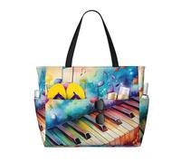 ZSUUGJ Colorful Piano Keyboard Music Extra Large Beach Tote Bag With Zipped Pockets - Sandproof Waterproof Holiday Bag For Pool, Picnic, Gym & Travel