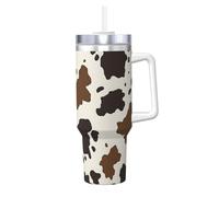 ZSUUGJ Cow Print Brown 40oz Insulated Tumbler with Handle and Straw Lid Insulated Travel Mug, Coffee Cup, Reusable Water Bottle, Ideal for Car, Work, Gift