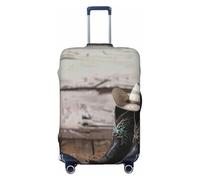 ZSUUGJ Cowboy Hat And Boots Travel Luggage Covers For Suitcase Elastic Suitcase Protector Anti-Scratch Spandex Baggage Covers Fits 18-32 Inch Luggage, Black, XL