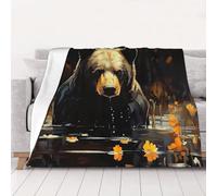 ZSUUGJ Cozy Lightweight Plush Black Bear In The Forest Throw Blanket - Soft All-Season Blanket For Sofa, Couch, Bed & Travel - Decorative Home & Living Blanket 60×80
