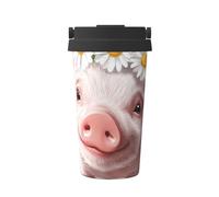 ZSUUGJ Cute Baby Pig Portable Stainless Steel Travel Mug - Insulated Hot & Cold Drink Tumbler with Leak-Proof Lid, Commuter-Friendly Coffee Cup for Office, Car & Outdoors
