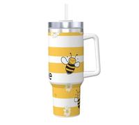 ZSUUGJ Cute Bee 40 Oz Tumbler With Handle And Straw Lid Car Cup Stainless Steel Water Bottles Insulated Coffee Cup Travel Mug Gifts For Men Women
