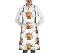 ZSUUGJ Cute Highland Cow Adjustable Waterproof Kitchen Apron With Pocket Cooking, Baking & Grilling Bib Apron For Men And Women