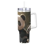 Zsuugj Cute Panda Animal 40 Oz Tumbler With Handle And Straw Lid Car Cup Stainless Steel Water Bottles Insulated Coffee Cup Travel Mug Gifts For Men Women