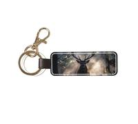 ZSUUGJ Deer Forest Stylish Pu Leather Keychain With Sturdy Metal Ring For Daily Use