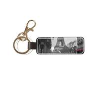 ZSUUGJ Eiffel Tower Paris Street Red Umbrella Stylish Pu Leather Keychain With Sturdy Metal Ring For Daily Use