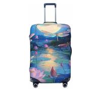 ZSUUGJ Fantasy Dragonfly And Lotus Flower Travel Luggage Covers For Suitcase Elastic Suitcase Protector Anti-Scratch Spandex Baggage Covers Fits 18-32 Inch Luggage, Black, S