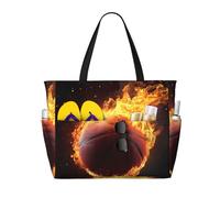 ZSUUGJ Fired Up Basketball Extra Large Beach Tote Bag With Zipped Pockets - Sandproof Waterproof Holiday Bag For Pool, Picnic, Gym & Travel
