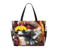 ZSUUGJ Fox Wildflower Extra Large Beach Tote Bag With Zipped Pockets - Sandproof Waterproof Holiday Bag For Pool, Picnic, Gym & Travel