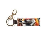 ZSUUGJ Fox Wildflower Stylish Pu Leather Keychain With Sturdy Metal Ring For Daily Use