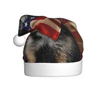 ZSUUGJ German Shepherd American Flag Plush Santa Cap For Adults, Soft Holiday Hat With White Trim And Pom-Pom, Reusable Festive Accessory For Home, Office & Party