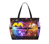 ZSUUGJ Glitter Sexy Lips Extra Large Beach Tote Bag With Zipped Pockets - Sandproof Waterproof Holiday Bag For Pool, Picnic, Gym & Travel