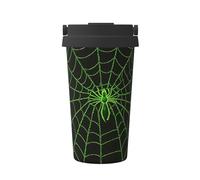 ZSUUGJ Green Spider Web Portable Stainless Steel Travel Mug - Insulated Hot & Cold Drink Tumbler with Leak-Proof Lid, Commuter-Friendly Coffee Cup for Office, Car & Outdoors