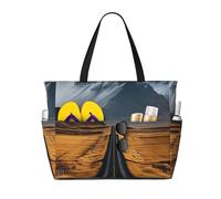 ZSUUGJ Highway Extra Large Beach Tote Bag With Zipped Pockets - Sandproof Waterproof Holiday Bag For Pool, Picnic, Gym & Travel