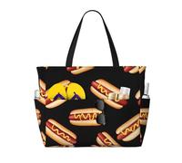 ZSUUGJ Hot Dog Extra Large Beach Tote Bag With Zipped Pockets - Sandproof Waterproof Holiday Bag For Pool, Picnic, Gym & Travel