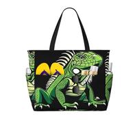 ZSUUGJ Iguana Extra Large Beach Tote Bag With Zipped Pockets - Sandproof Waterproof Holiday Bag For Pool, Picnic, Gym & Travel