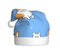 ZSUUGJ Kawaii Corgi Plush Santa Cap For Adults, Soft Holiday Hat With White Trim And Pom-Pom, Reusable Festive Accessory For Home, Office & Party