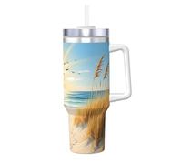 ZSUUGJ Lighthouse Seagulls Beach Sunrise 40oz Insulated Tumbler with Handle and Straw Lid Insulated Travel Mug, Coffee Cup, Reusable Water Bottle, Ideal for Car, Work, Gift